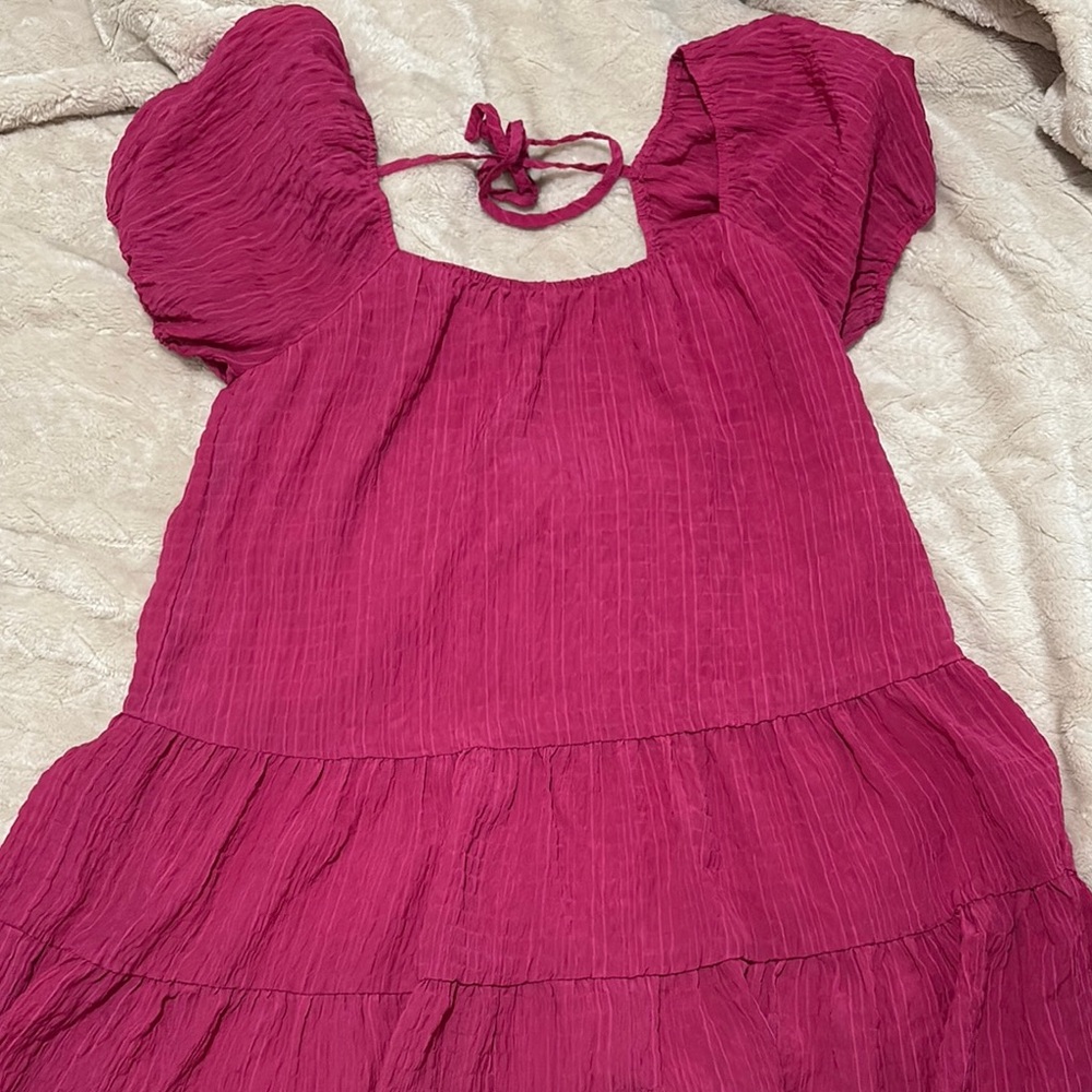 Pink Smocked Mini Sundress with Puff Sleeves